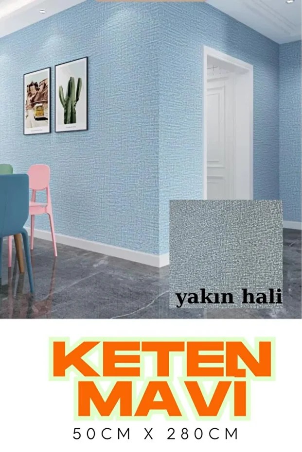 50x280cm 1Adet Keten Mavi Arkası Folyolu Yapışkanlı Yalıtımlı Boyanabilir Duvar Paneli Kağıdı RDA22