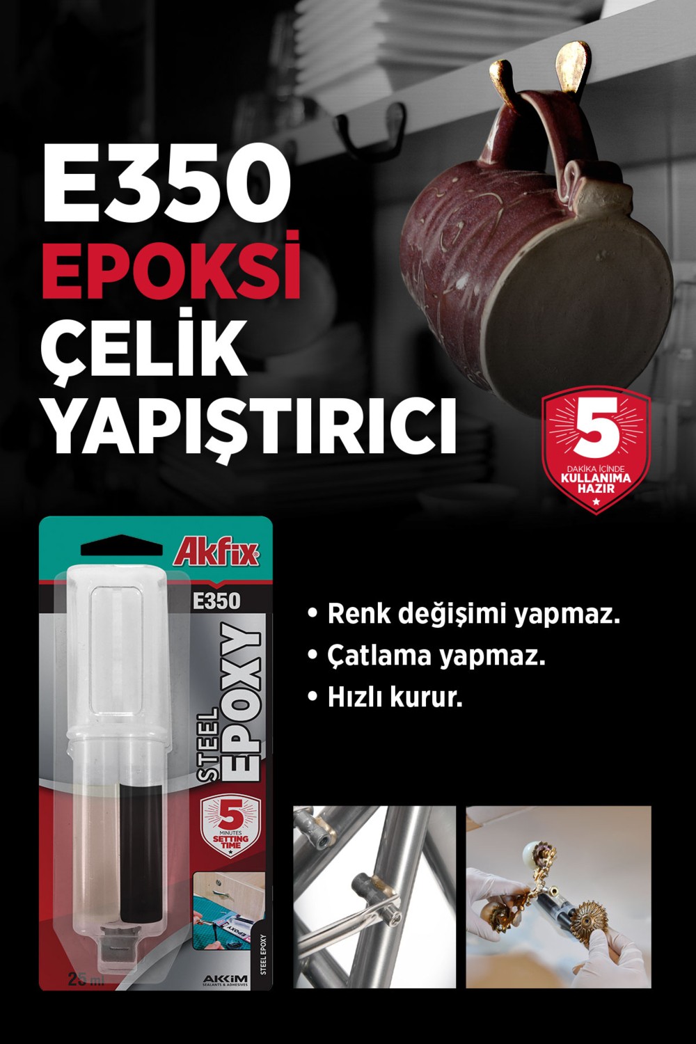 E350 Epoksi Çelik Yapıştırıcı Şırınga 25 ML