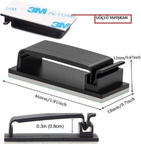 Kablo Tutucu Sabitleyici Klips Yapışkanlı 4 Adet Kablo Düzenleyici Organizer