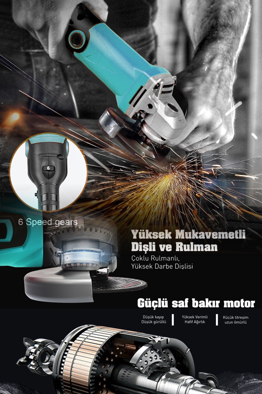 550 W 125 mm Bakır Sargılı Spiral Avuç Içi Kesme ve Ahşap Metal Kesme Taşlama Makinası
