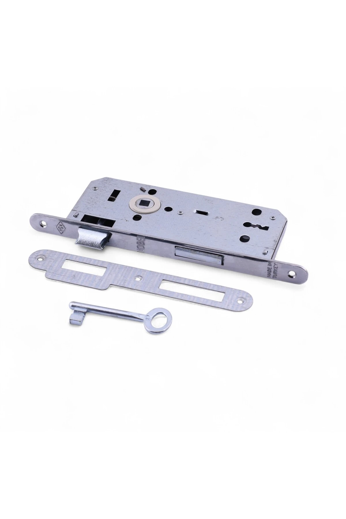 Oda Kapısı Gömme Kilit 18 x 45mm Göbek Ölçülü Metal İç Kapı Kilidi 1 Anahtarlı Dayanıklı Montaj Seti