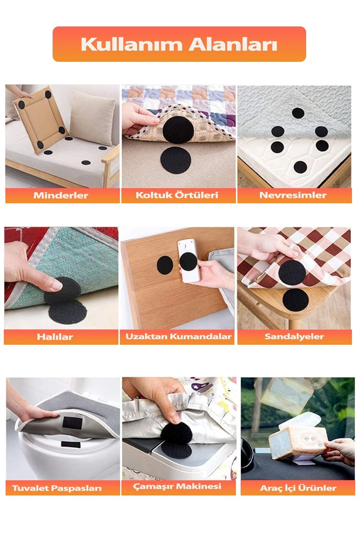 Halı Kilim Kaydırmaz 10'lu Cırt Cırtlı Bant Sandalye Örtüsü Nevresim Paspas Sabitleyici