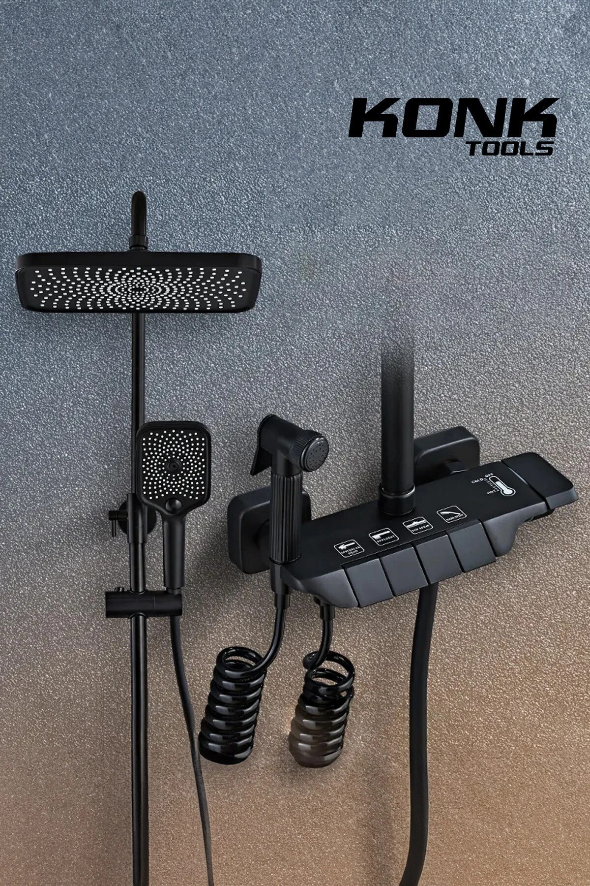 Piyano 5 Fonksiyonlu 130 Cm Siyah Banyo Bataryalı Robot Duş Seti Tepe Duşu Duş Seti