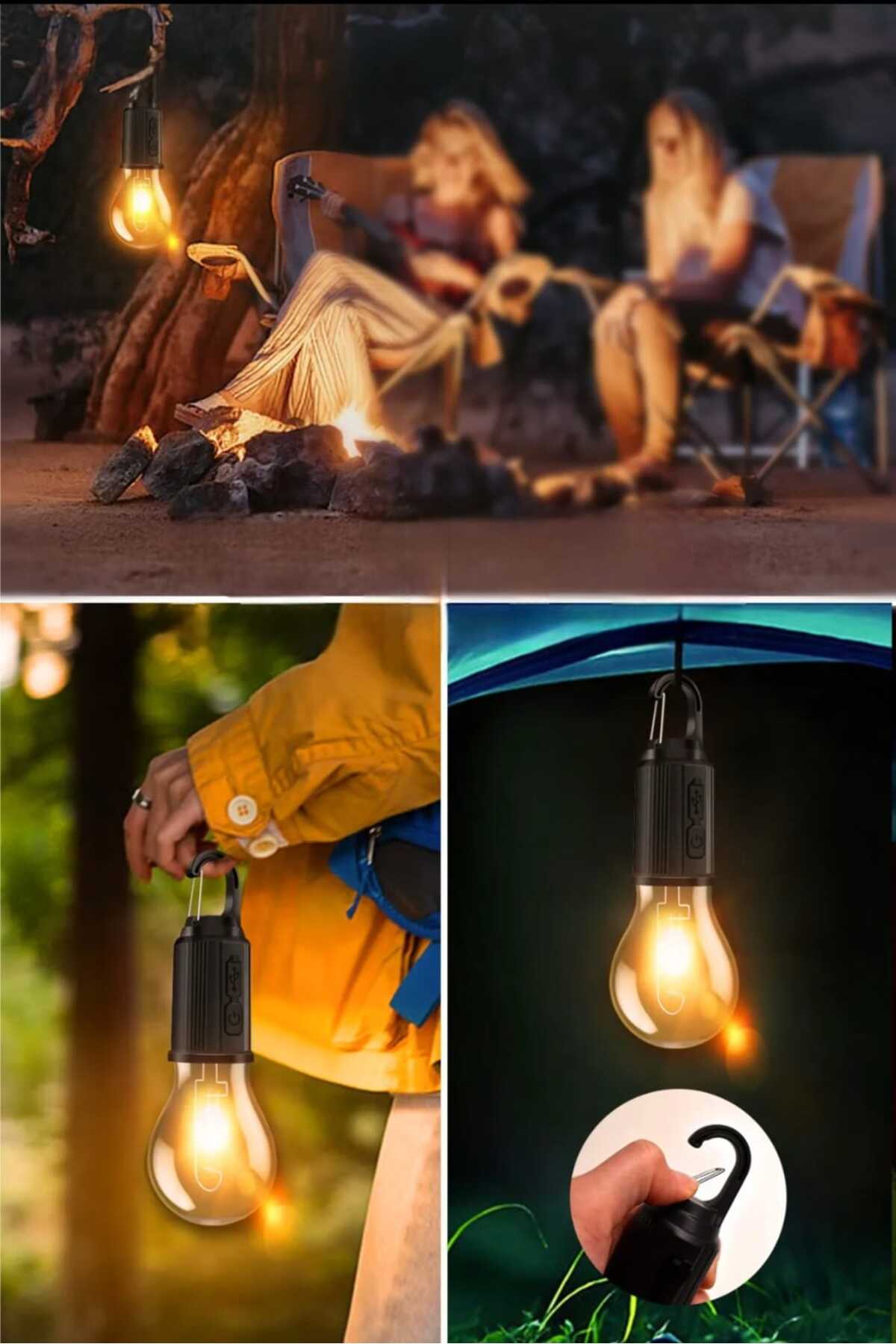 Taşınabilir Solar USB Şarjlı Led Ampül Outdoor Kamp Bahçe Lambası Askılı Kırılmaz Led Işık Kumandalı