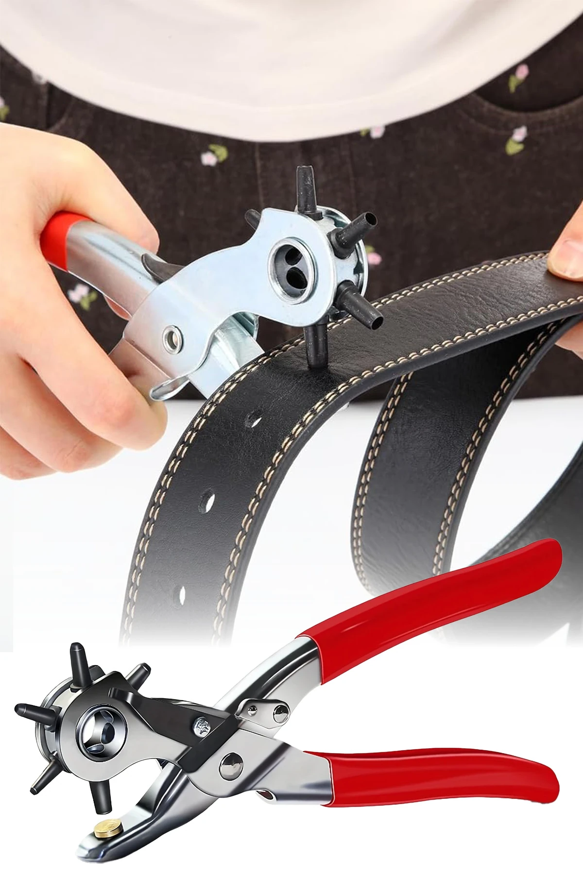 6 Farklı Uçlu Kemer Delme Pensesi Deri Kemer ve Kumaş İçin Ayarlanabilir Delik Açıcı El Aleti