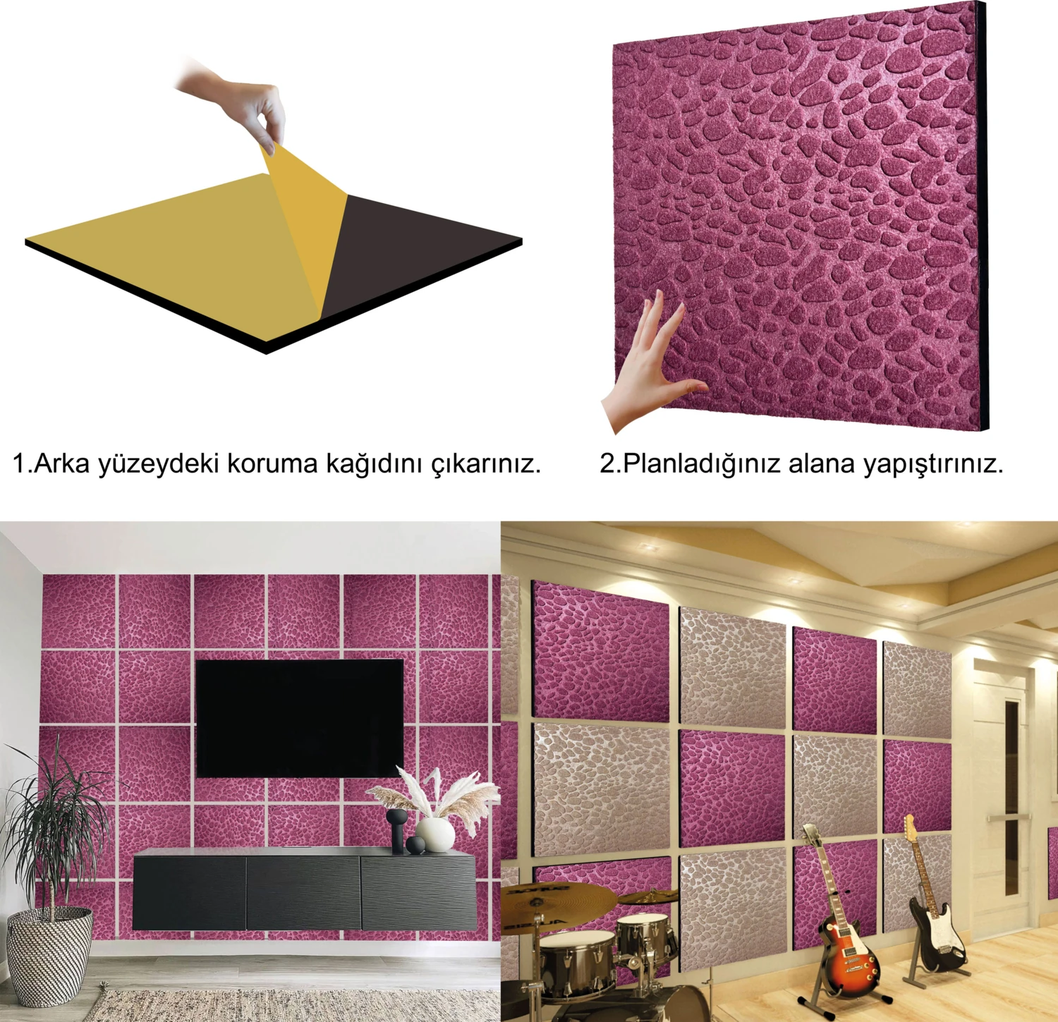 Bordo Embos Keçe Ses ve Isı Yalıtım Paneli 40 x 40 cm