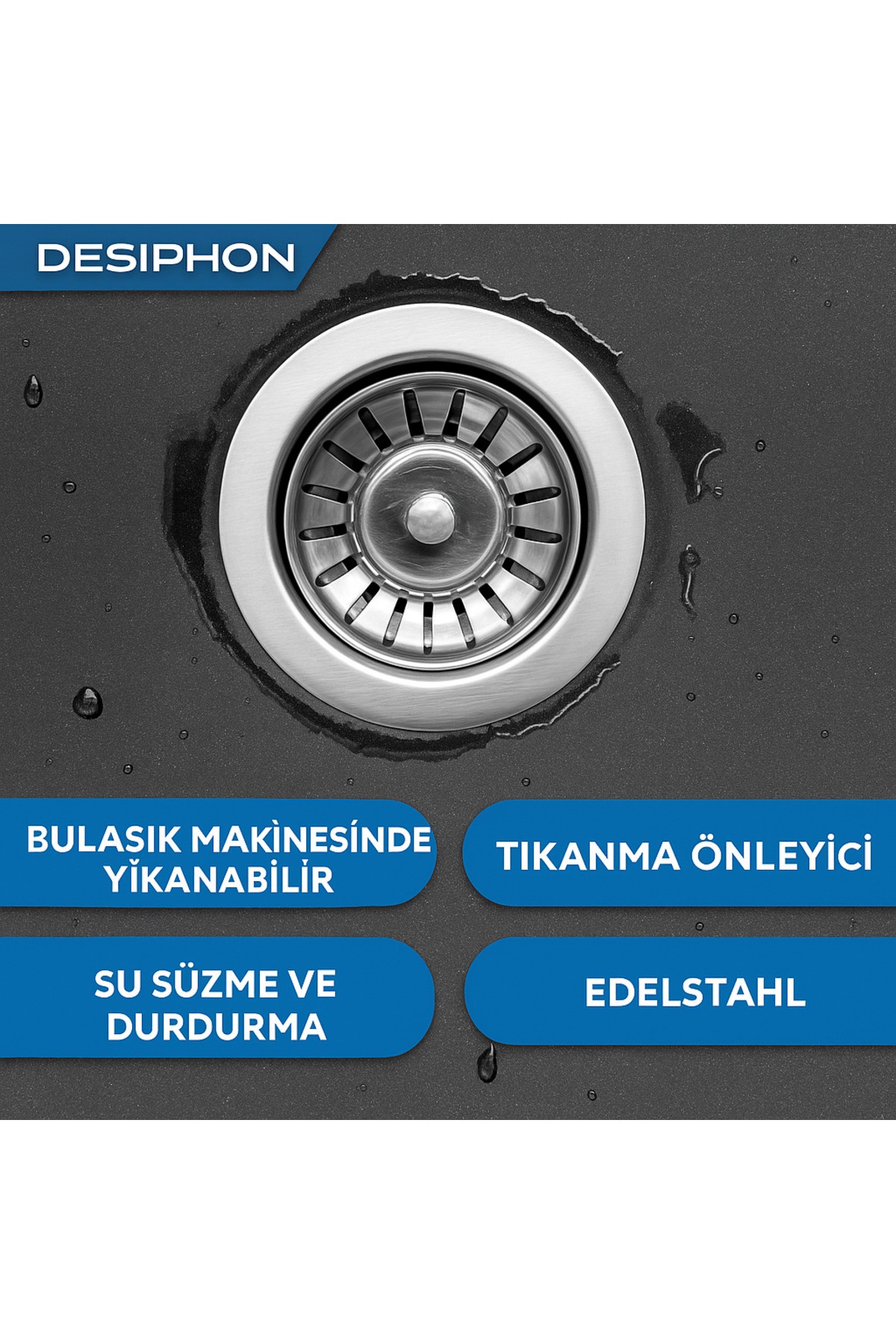 Çöpmak 8 cm Paslanmaz Çelik Lavabo Evye Gider Süzgeci Sifon Uyumlu Dayanıklı Filtre