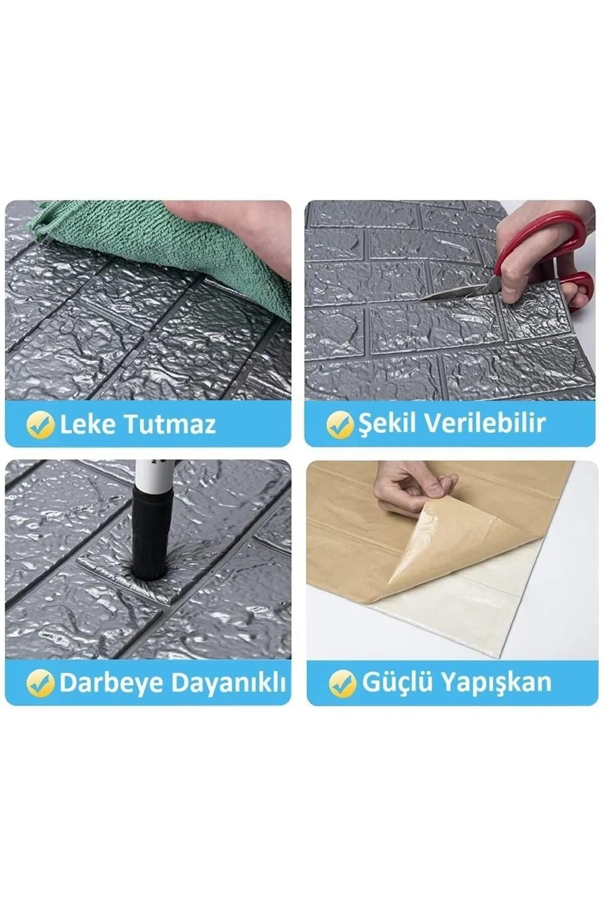 35x38cm 1 Adet Gri Silinebilir Kendinden Yapışkanlı 3d Duvar Kağıdı Paneli