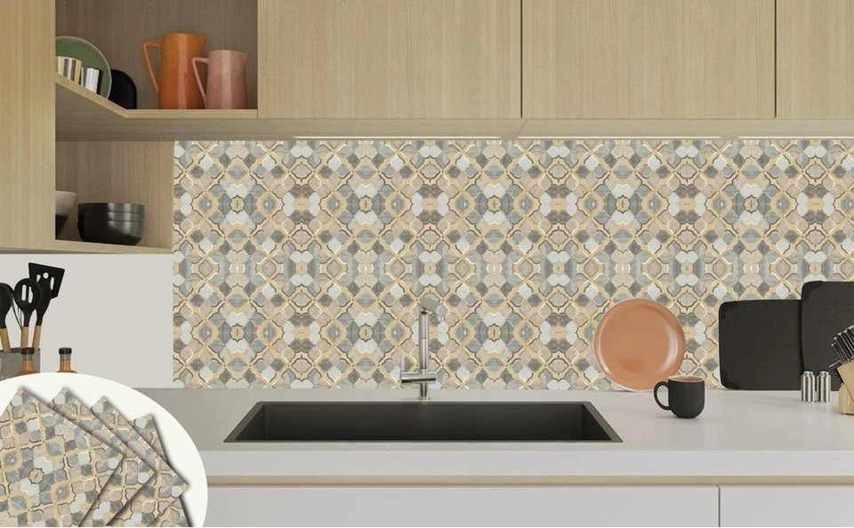 Kendinden Yapışkanlı Gold Çiçek Desenli Pvc Karo 30X30 cm (33 Adet) 3m2