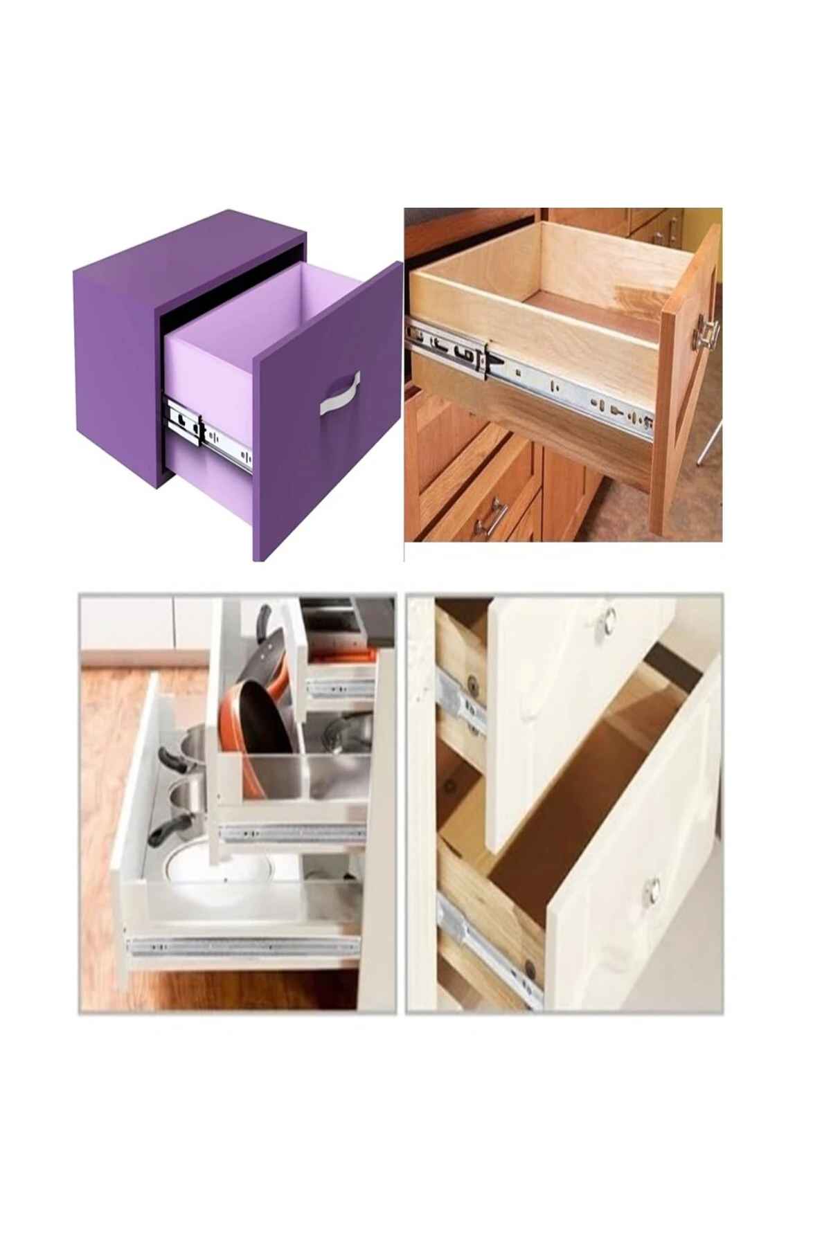 Teleskobik Ray Seti, Yüksek Kapasiteli, Dayanıklı Çekmece ve Dolap Rayları 1 Çift (3,5cm X 35cm)