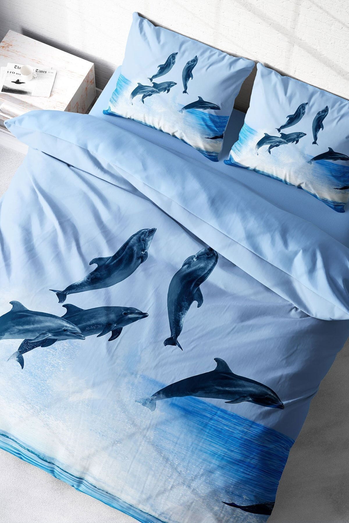 Nevresim Takımı %100 Doğal Pamuk Çift Kişilik 3d Digital Dolphin2