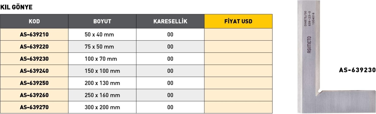 250X 160MM Asimeto Metal Kıl Gönye AS-639260