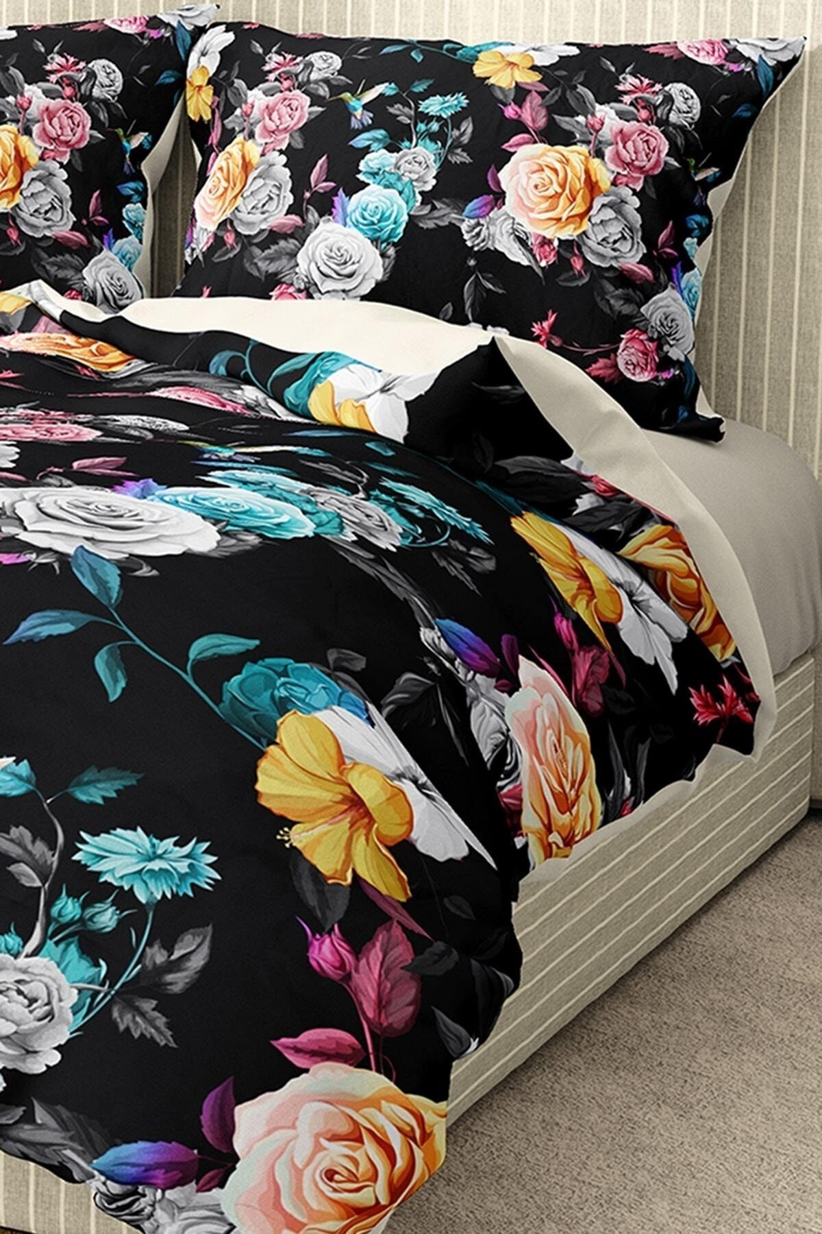 Nevresim Takımı %100 Pamuk Saten Lastikli Çarşaf Deluxe Koleksiyon Çift Kişilik 3d Black