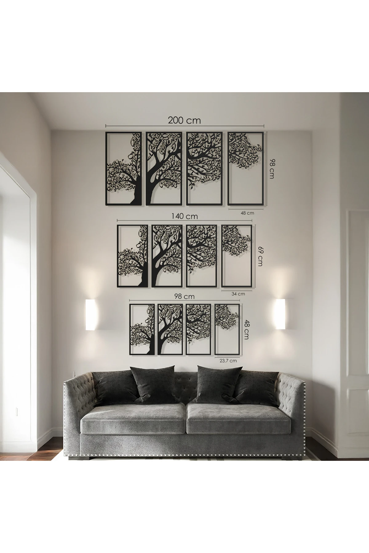 Ağaç Motifli 4 Kul Metal İslami Duvar Tablo Seti - Felak Nas İhlas Kafirun Sureleri - WAM229