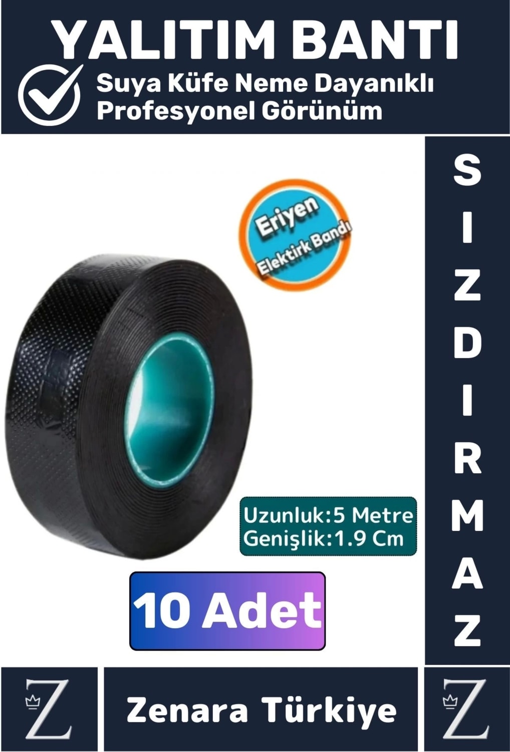Premium Yanmaz Su Geçirmez Ekstra Güçlü Yapışkanlı Kendinden Eriyen Kauçuk Yalıtım Bant 5 mt x 10 Ad