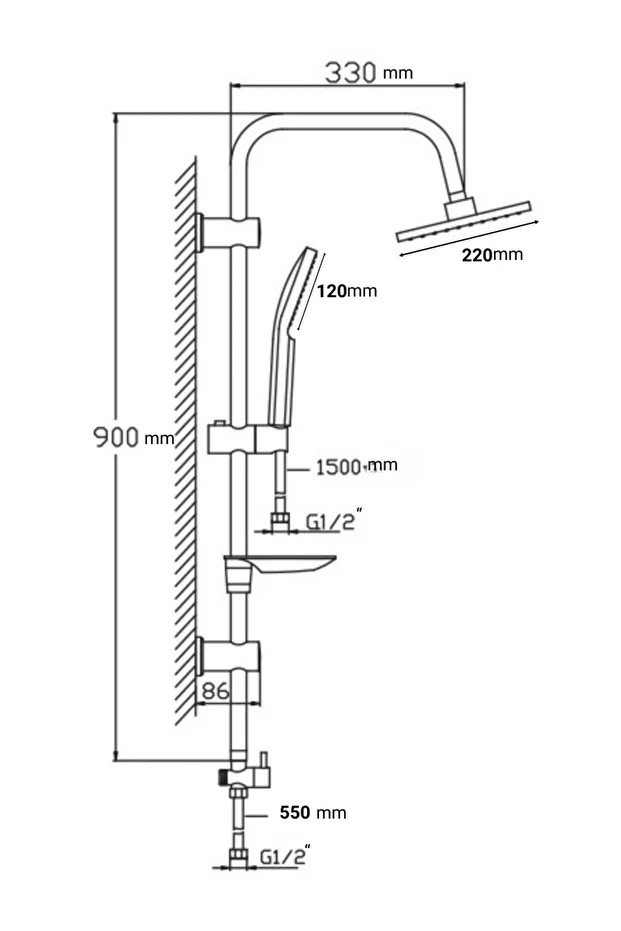 Termostatik Bataryalı Duş Sistemi Seti, Krom - ARKHEV0007