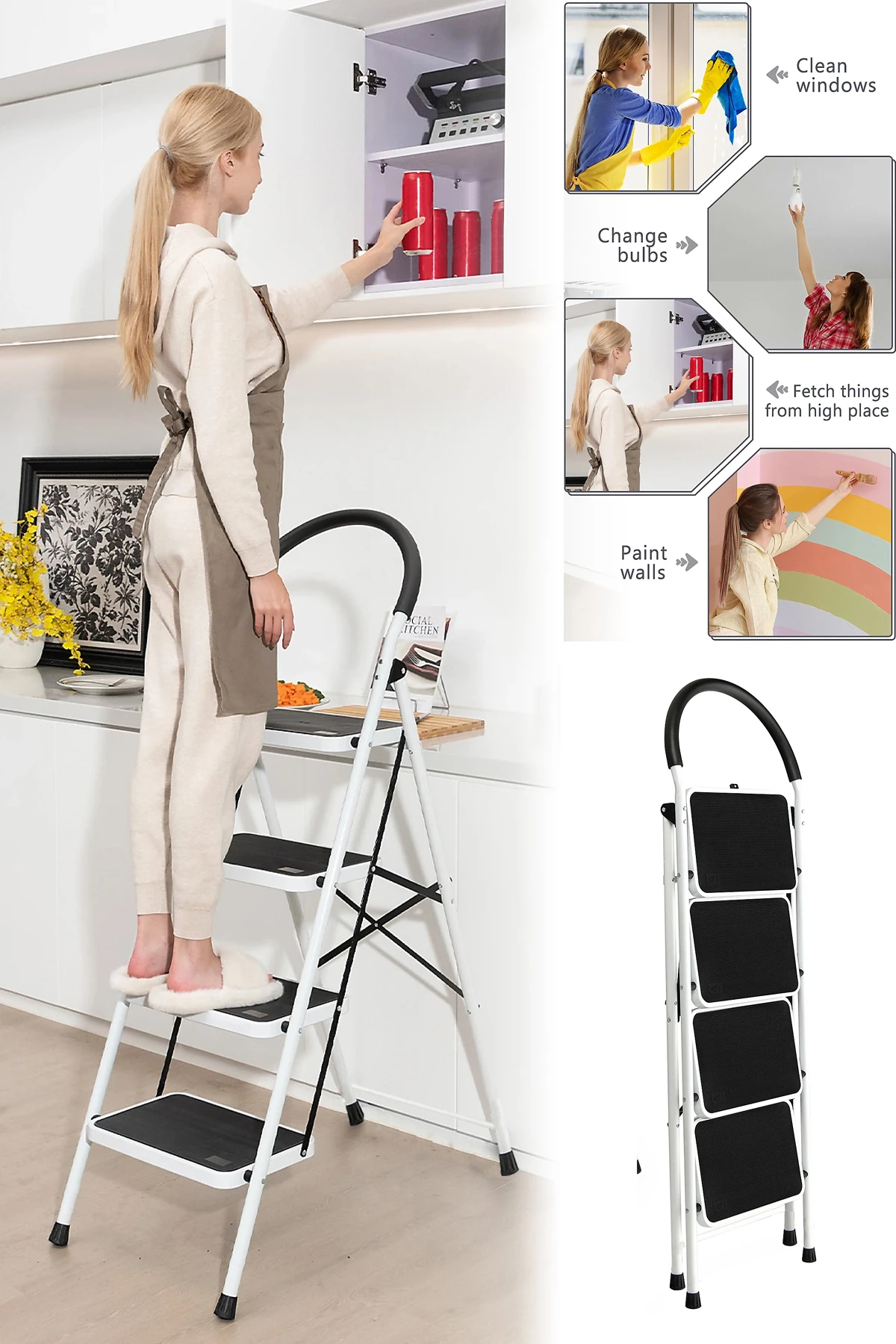 Merdiven Geniş 4 Basamaklı Kaymaz Katlanır Kilitli A Tipi Cg015