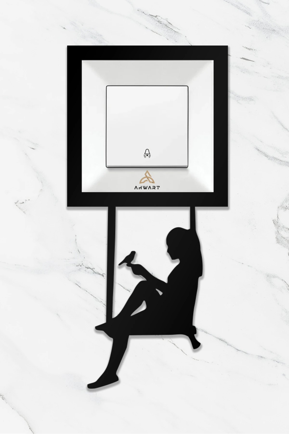 Salıncaklı Kız Ahşap Priz Çerçevesi, Dekoratif Priz ve Anahtar Çerçevesi