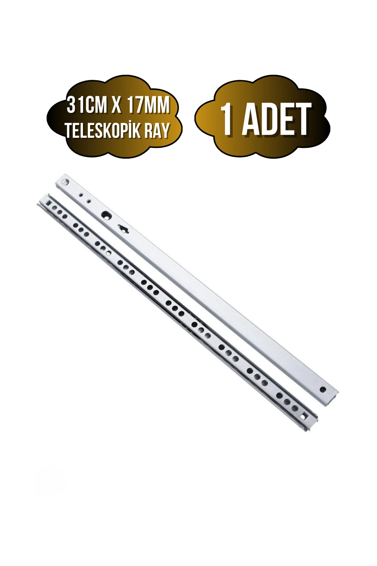 Teleskobik 17MM Çekmece Rayı Gömme Bilyeli İnce Ray(17MM)(31CM)(1 TAKIM)(KROM)