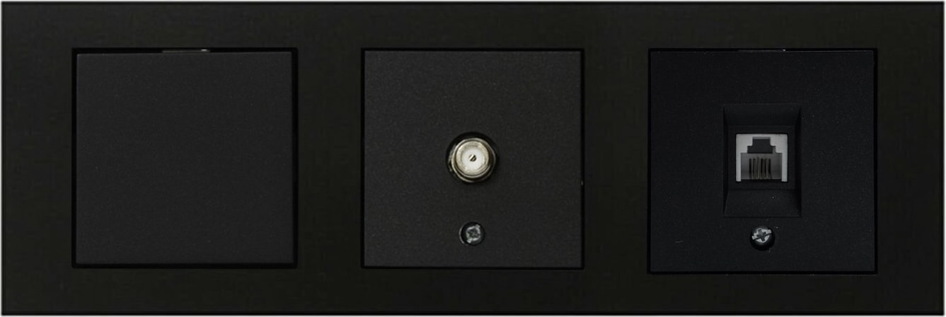 Grano Siyah 3'lü Set Topraklı Priz, F Konnektör ve Nümeris Cat3 Telefon Priz Set