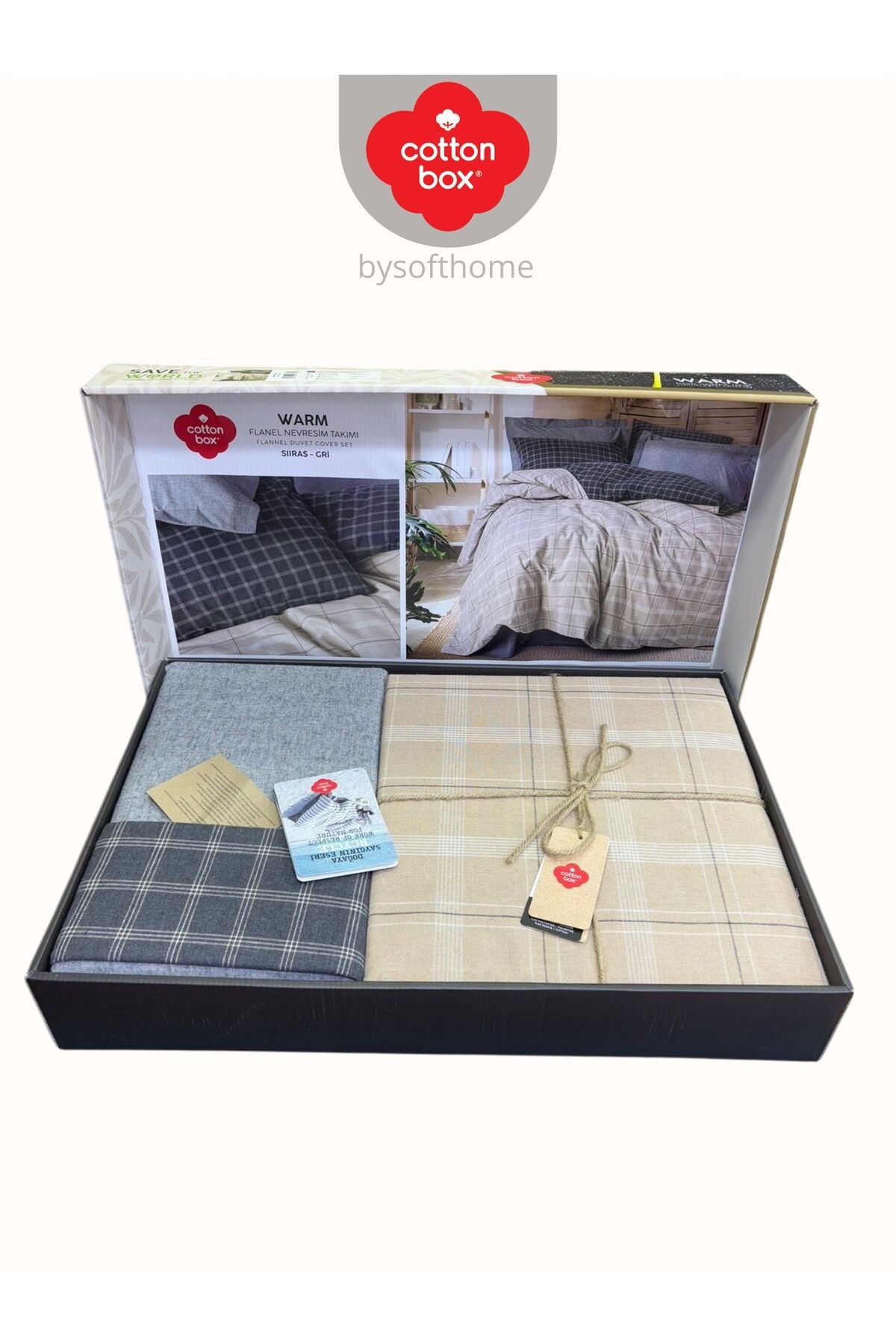 FLANEL WARM Siiras Gri Çift Kişilik Nevresim Takımı