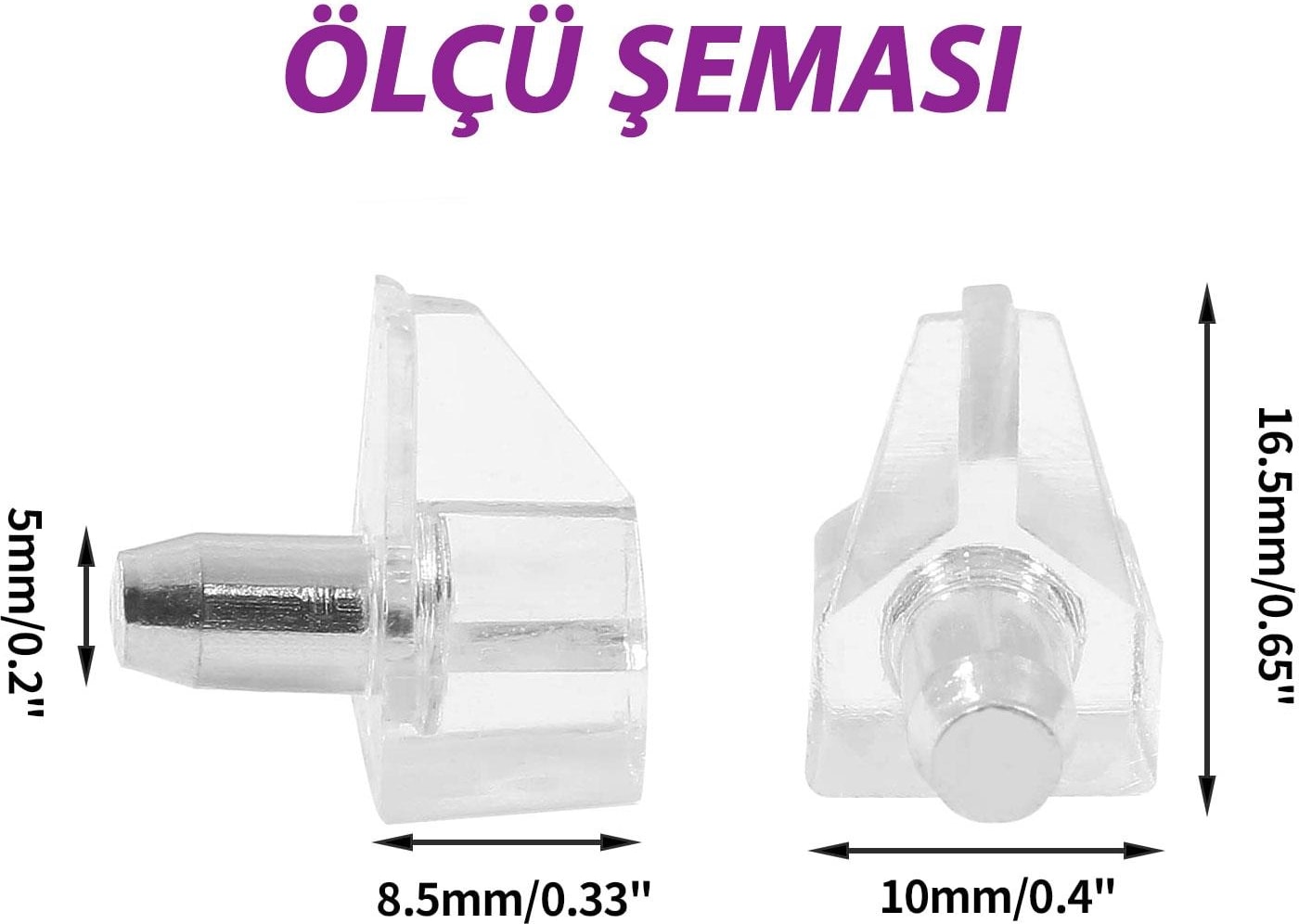 Kristal Raf Pimi Şeffaf Cam Ahşap Metal Raf Tutucu Çivisi Mobilya Dolap Pimi (100 Adet)