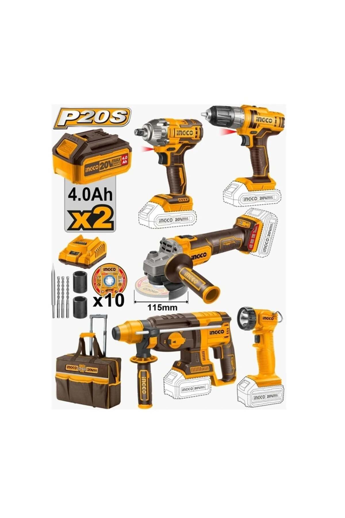 INGCO CKLI2019 Akülü Kombo 5'Li Set (30 Parça Alet Seti Hediyeli)