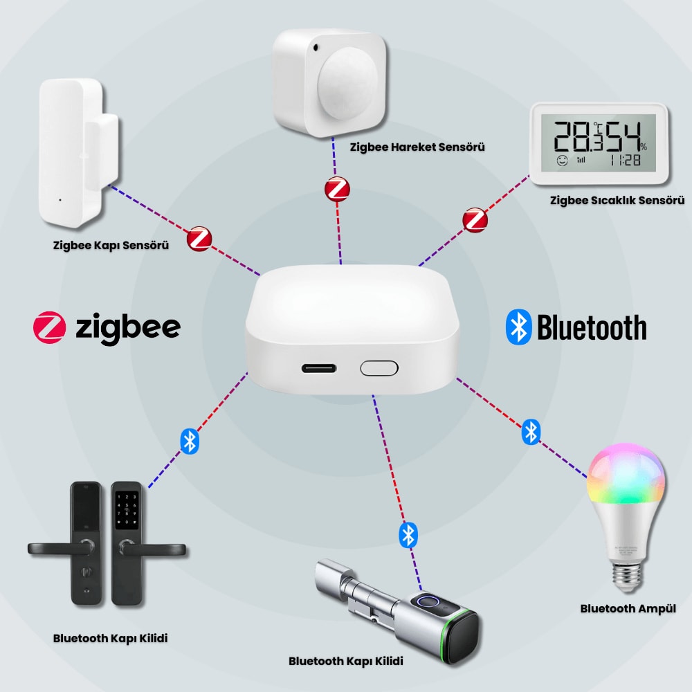 Tuya Uyumlu Zigbee + Bluetooth Bridge Köprü Cihazı ( Tuya, Smart Life Uyumlu Type- C Girişli Gateway Hub)