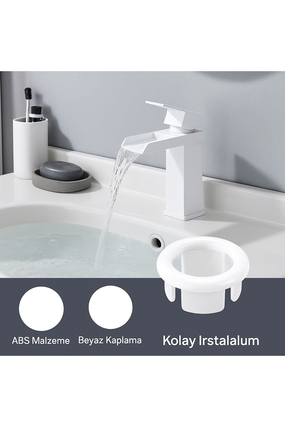 ŞIK VE UYUMLU TASARIMIYLA BEYAZ LAVABO TAŞMA YÜZÜĞÜ – STANDART MODEL