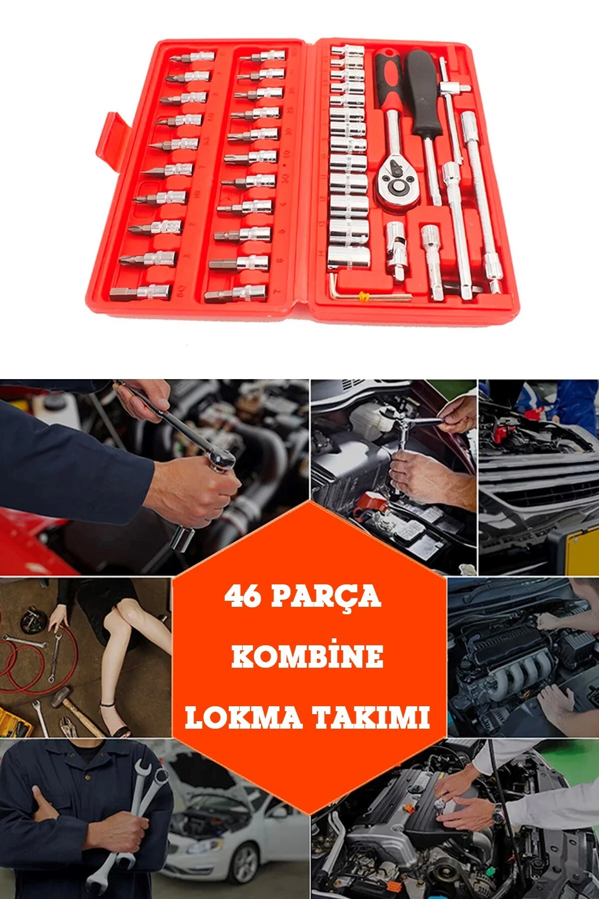 Profesyonel 46 Parça Tornavida Lokma Takımı Araç Onarımı Cırcırlı Lokma Seti Krom Vana