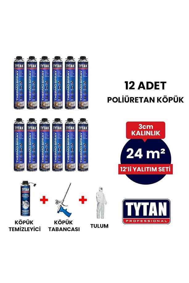 Poliüretan Isı Yalıtım 24m2 Köpük Seti (12 adet köpük+Tabanca+Temizleme Köpüğü+Tulum)