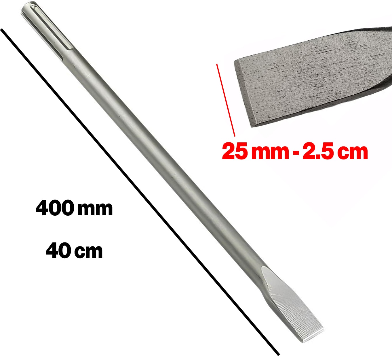 Sds Max Şaftlı Keski 18 mm x 400 mm x 25 mm Hilti Ucu Beton Taş Kaya Kırıcı Kırma Adaptörü