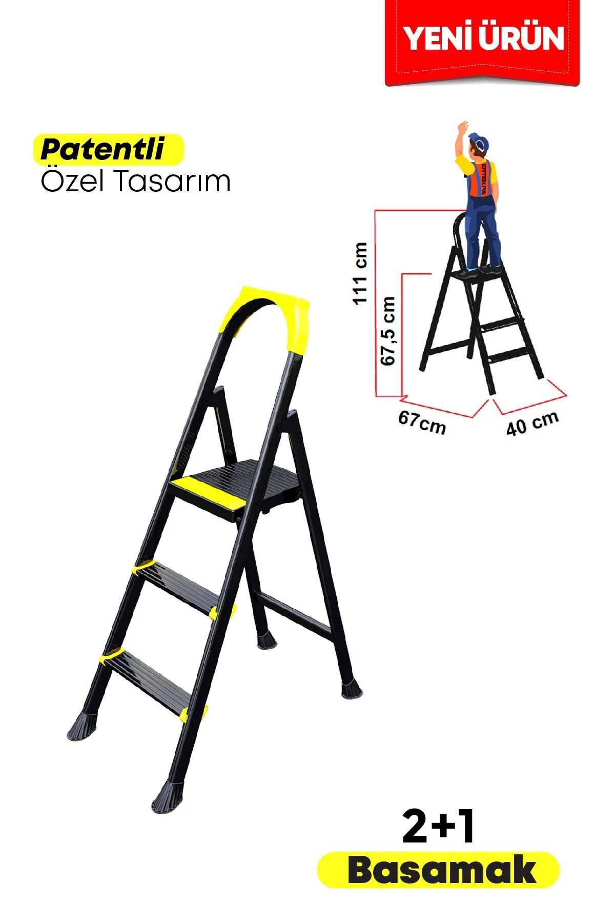 Leo 2+1 Basamaklı Metal Merdiven, LEO4