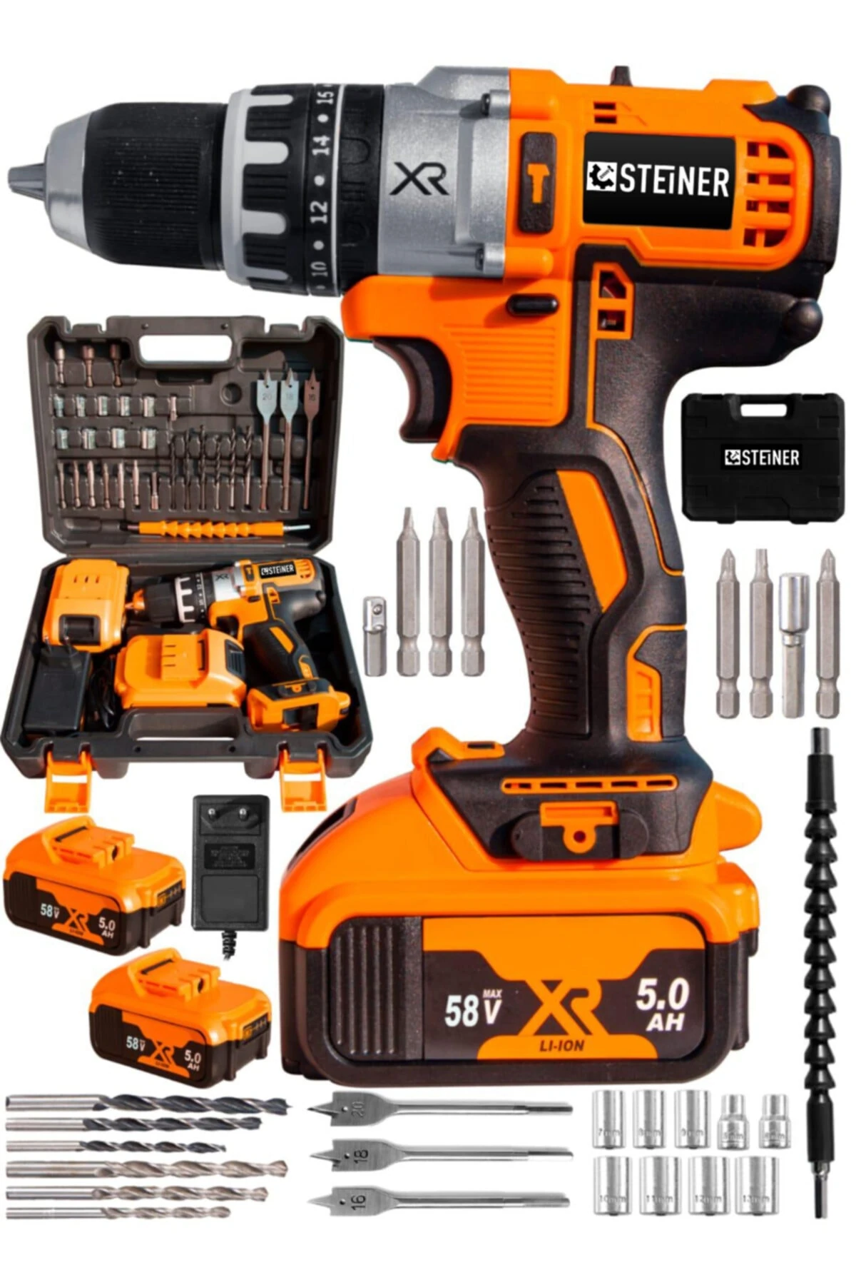 Germany Technology Darbeli 58 V 5ah Trnc Xr Li-ion Çift Akülü Şarjlı Vidalama Matkap Pro Set