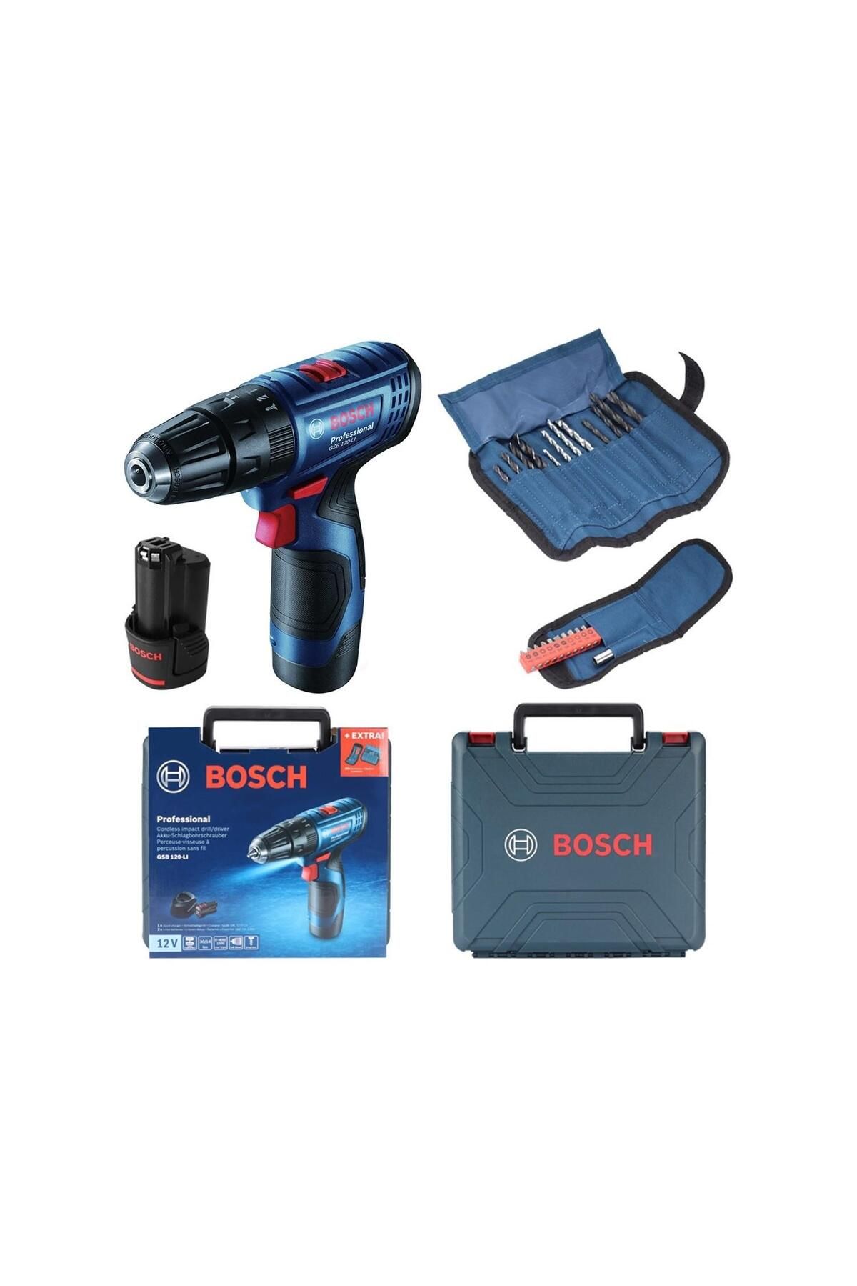 BOSCH Professional Gsb 120-LI 2 Ah Akülü Darbeli Delme Vidalama + Aksesuar Seti
