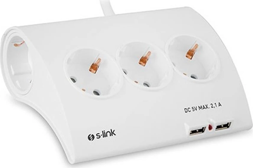 S-Link Spg9-5-15 Akım Koruma ve 2 Adet 2.1A USB Şarj Soketli Beşli Masaüstü Grup Priz