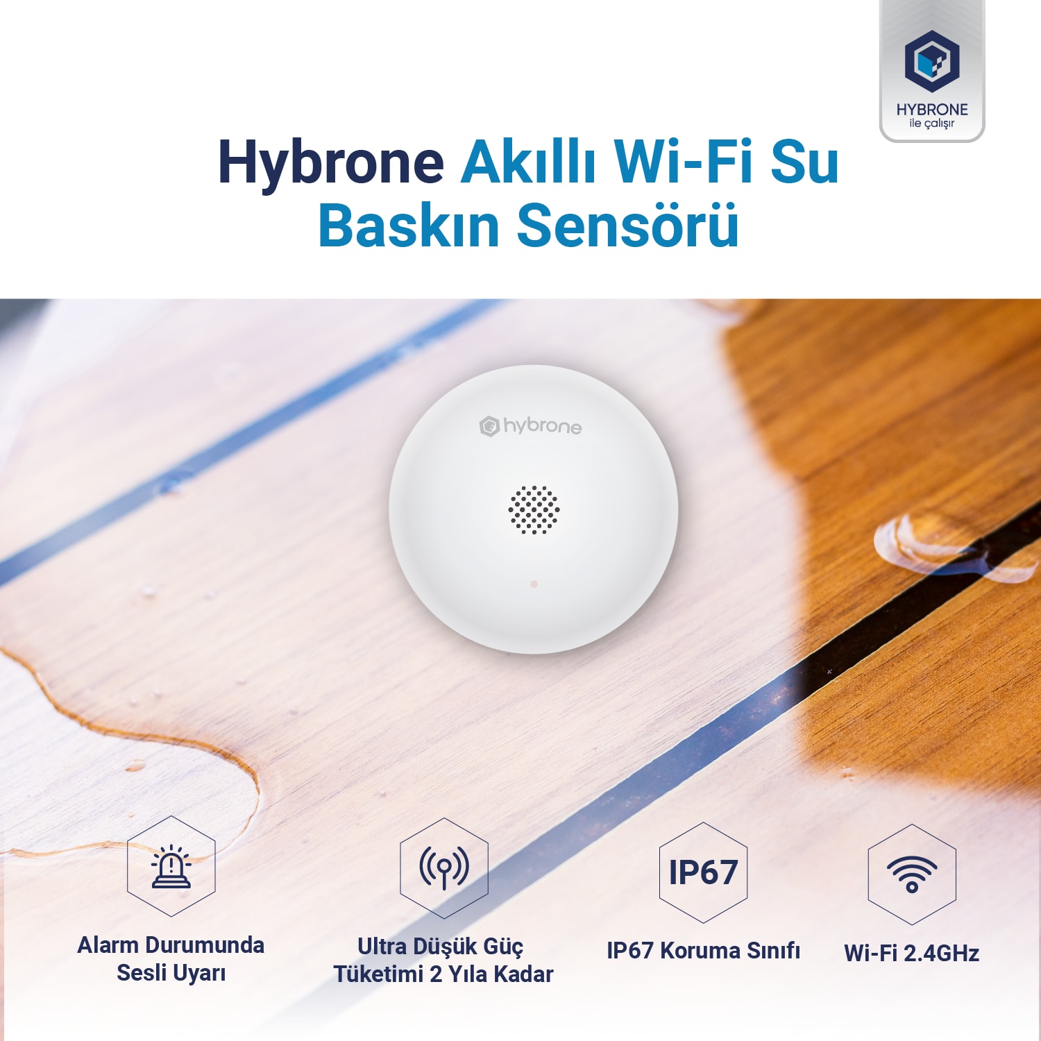 Akıllı Wi-Fi Su Baskın Sensörü, Yüksek Sesli Anında Uyarı, Uygulama ile Anında Bildirim