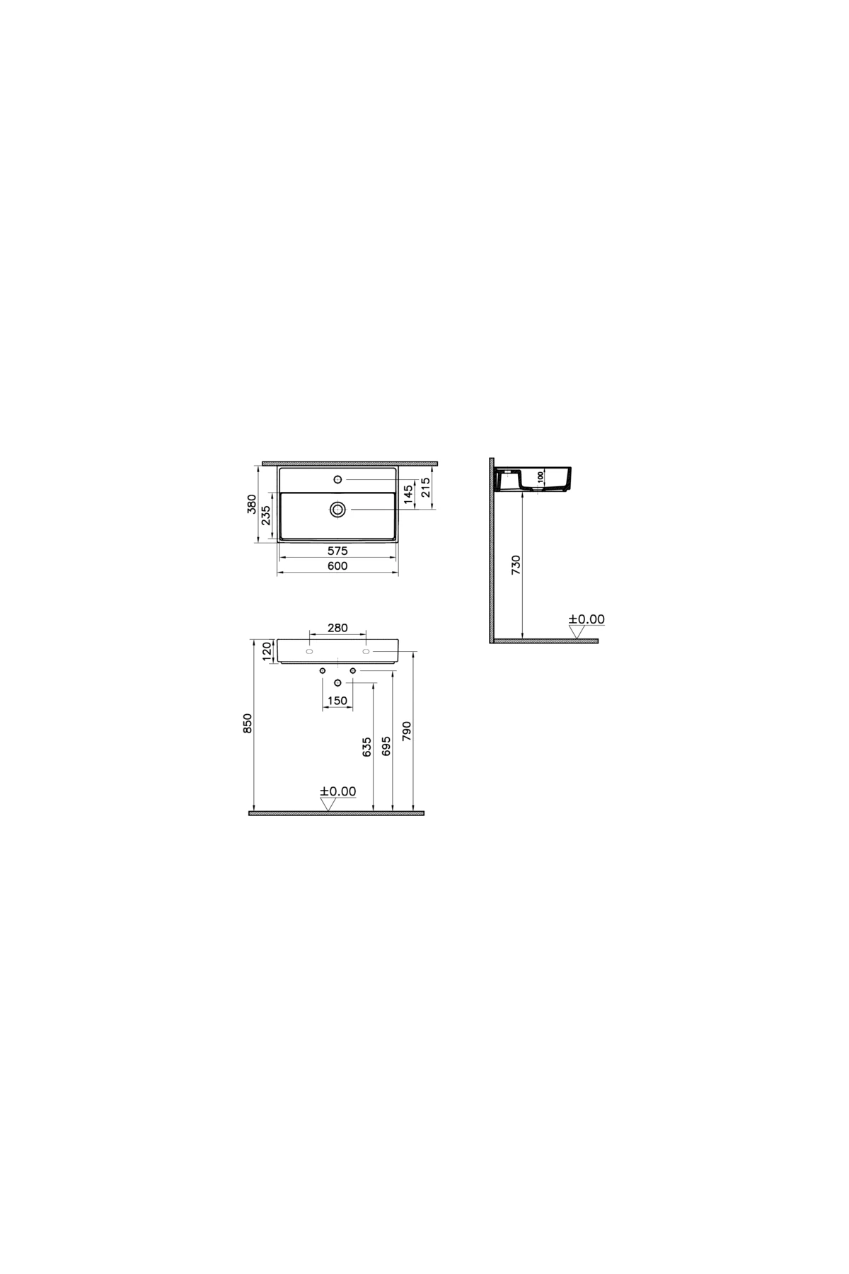 Archiplan 7401b003-0041 Dar Lavabo, 60x38 Cm, Beyaz