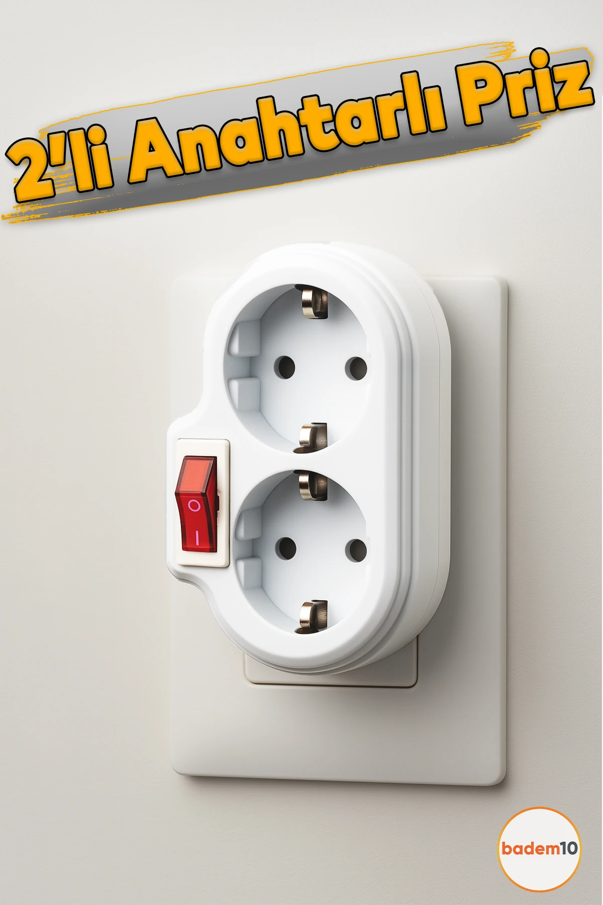 Kablosuz Açma Kapamalı Anahtarlı 2'li Beyaz Grup Priz Golyat Düğmeli Fiş Topraklı Çoklu Çoğaltıcı