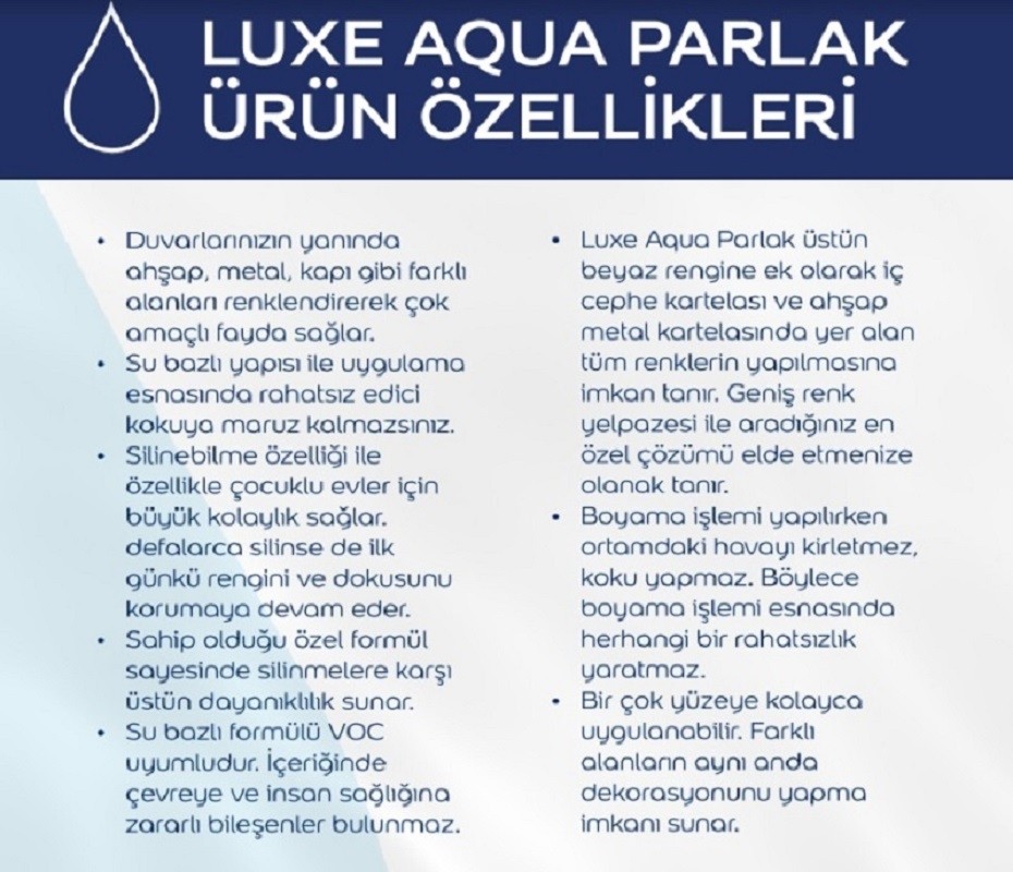 Aqua Luxe Su Bazlı Parlak Akrilik Esaslı Dekoratif Boya