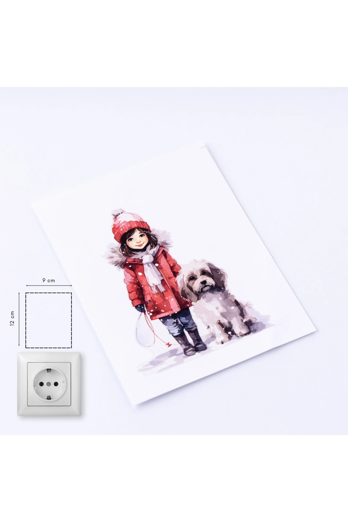 Yılbaşı priz sticker 9x12 cm, Kız Çocuğu ve Köpek 15 adet