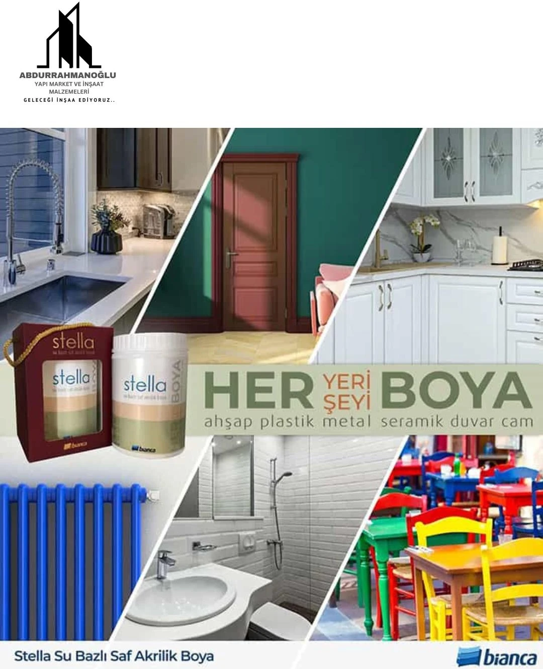 Stella Su Bazlı Boya Fayans-Mermer-Tezgah-Kapı-Dolap-İç Cephe-Dönüşüm-Mutfak-Banyo-Plastik-Ahşap 1 Lt Beyaz