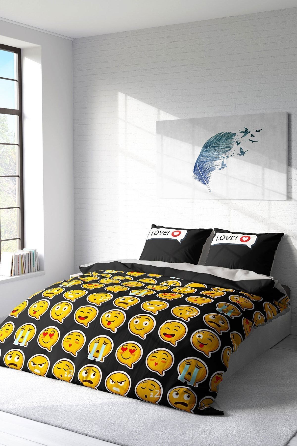I Love Emoji 3d Pamuk Saten Çift Kişilik Nevresim Takımı