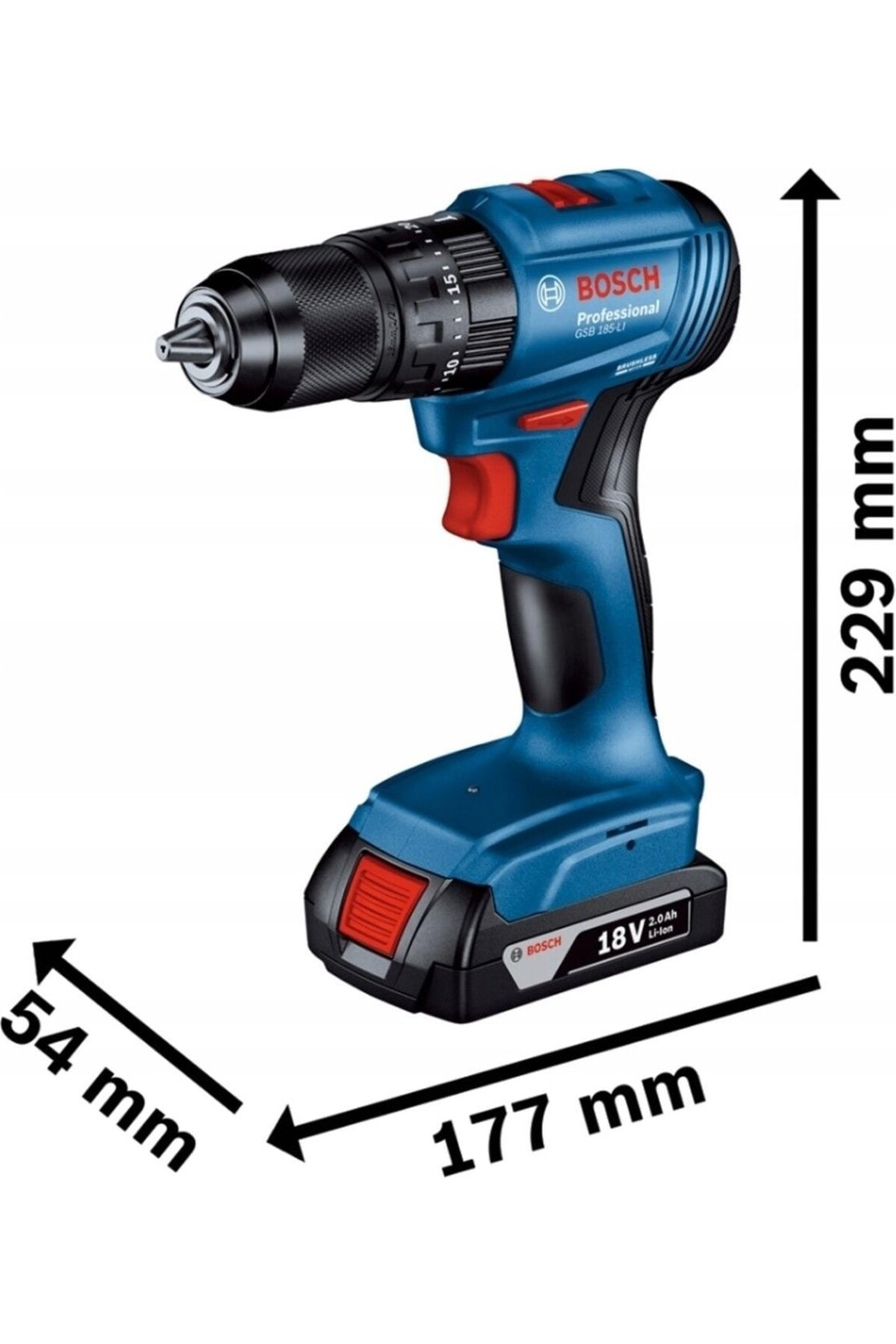 BOSCH Professional Gsb 185-li 2.0 Ah Tek Akülü Kömürsüz Motor Darbeli Matkap 23 Parça Aksesuar Set