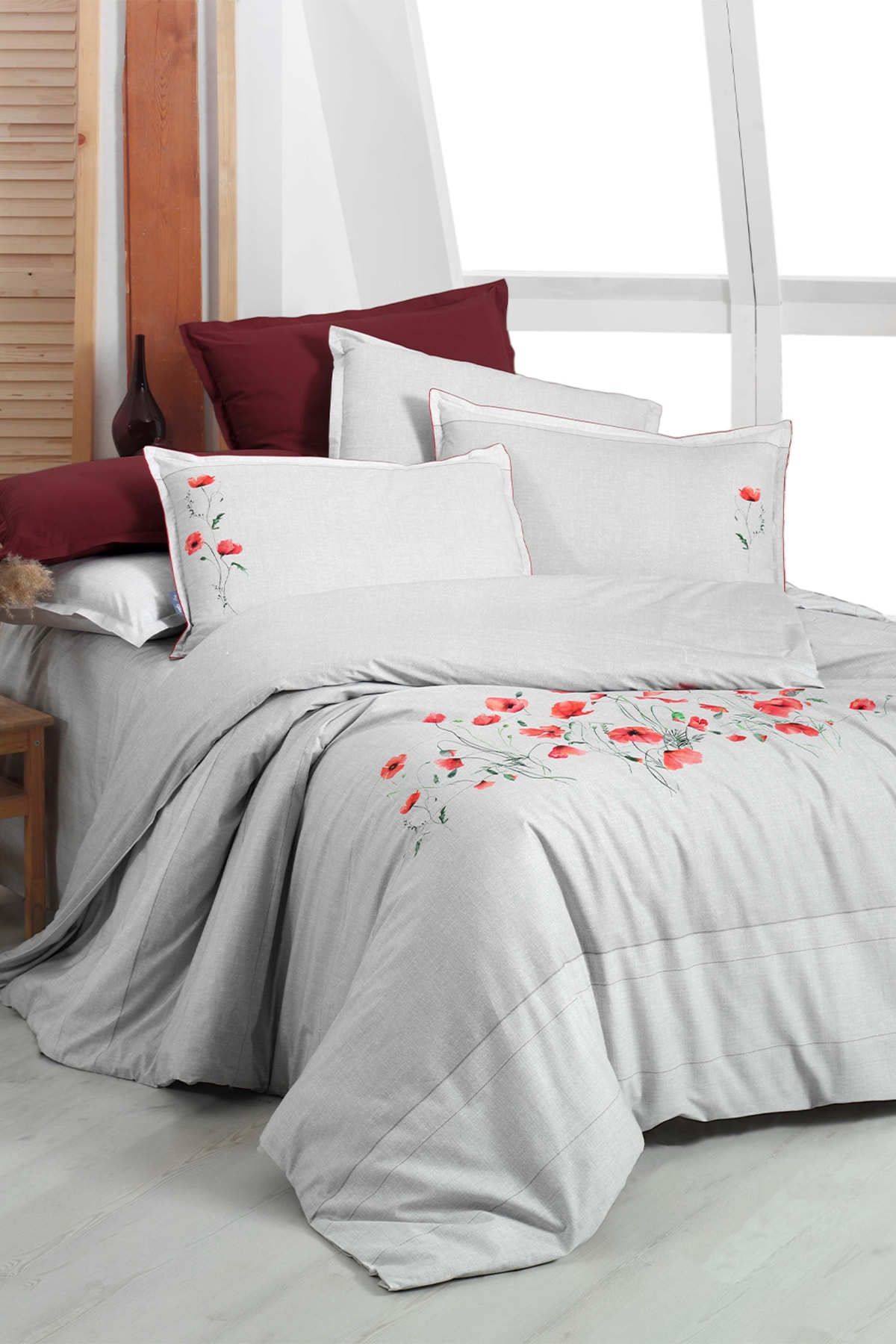 Serra Gri Çift Kişilik %100 Pamuk Fancy Poplin Nevresim Takımı