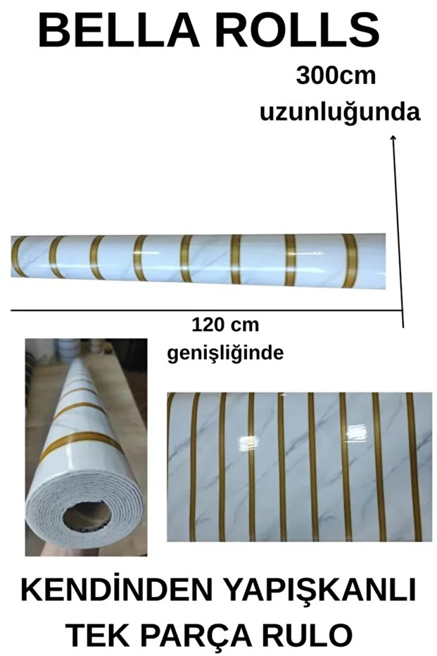 120cmx300cm Tek Parça Yapışkanlı Rulo Gold Çizgili Mermer Desenli Duvar Paneli Kağıdı Tuzla Qm0136