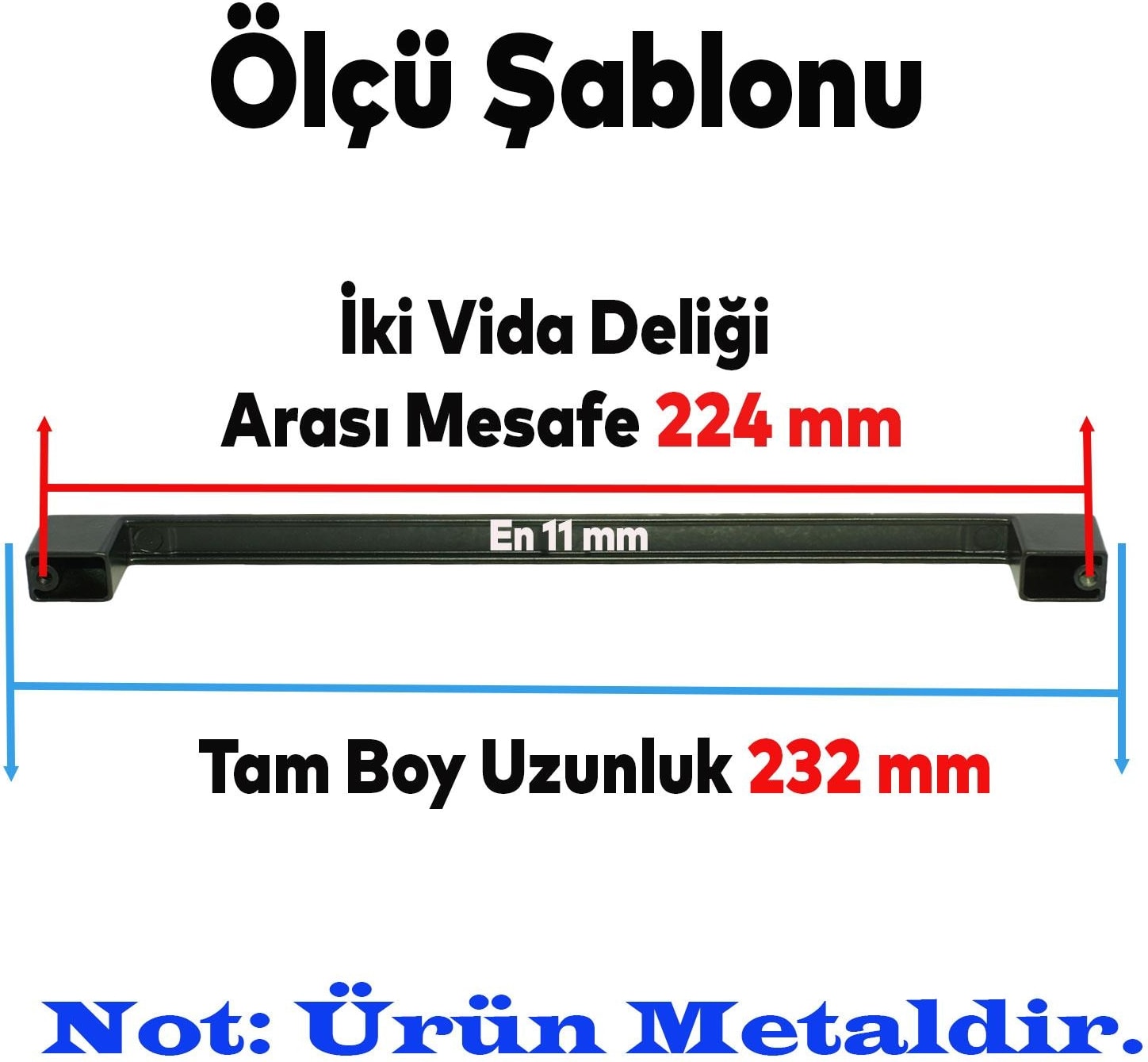 10 Adet Gölcük (224 mm -22.4 cm) Siyah Metal Mobilya Mutfak Çekmece Dolabı Dolap Kulbu Kulpu Kulpları