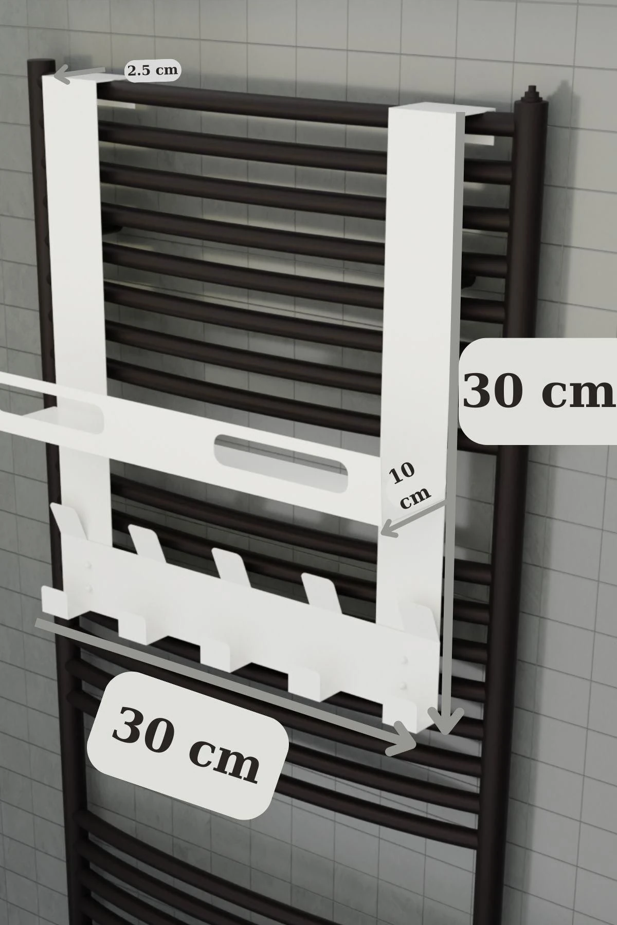 Beyaz Raflı Havlupan Askısı Banyo Petek Askısı ve Raflı Havlu Askılığı, Banyo Peteği Askılığı MT105B