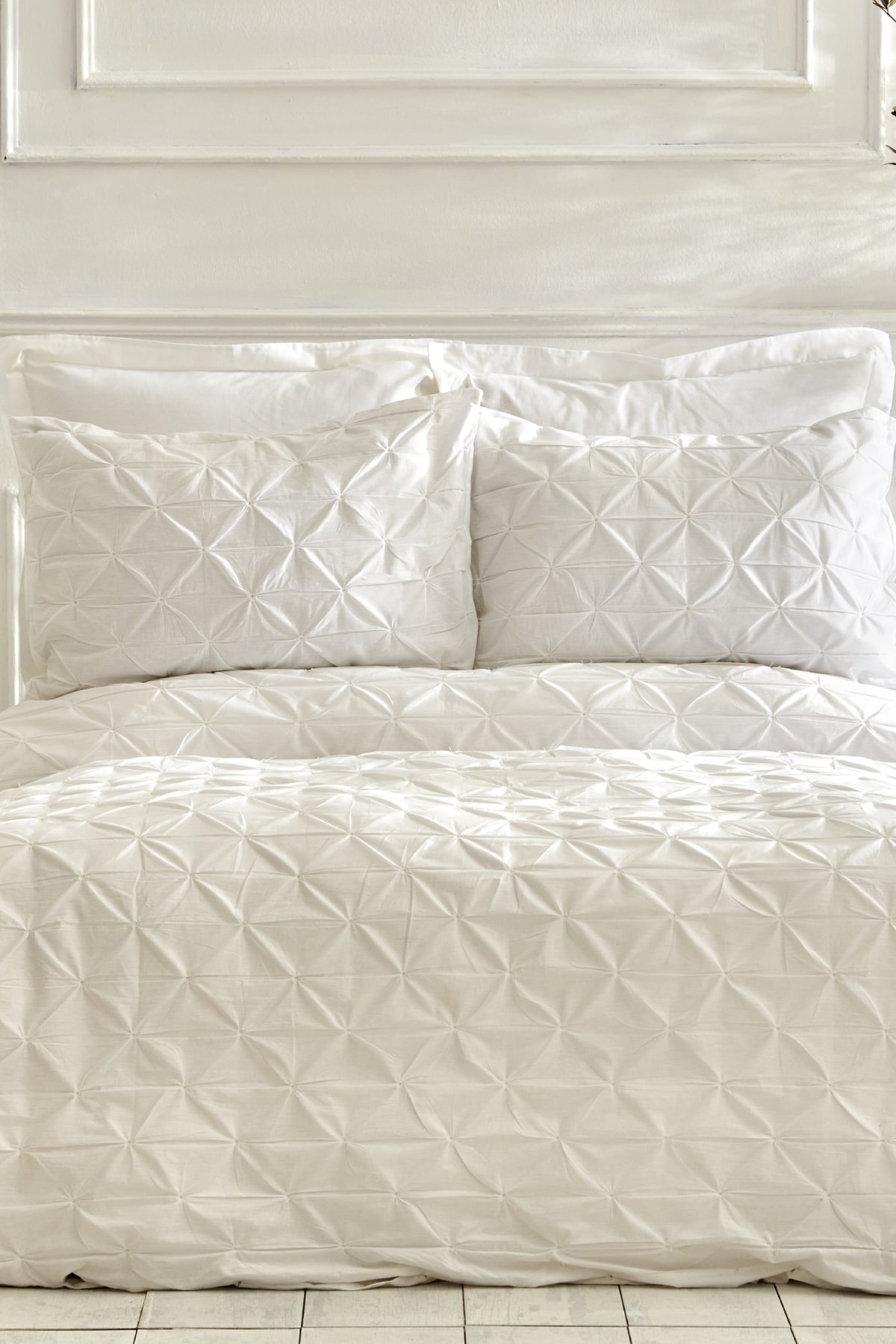 White Collection Castello %100 Pamuk Tek Kişilik Puntolu Nevresim Takımı Beyaz