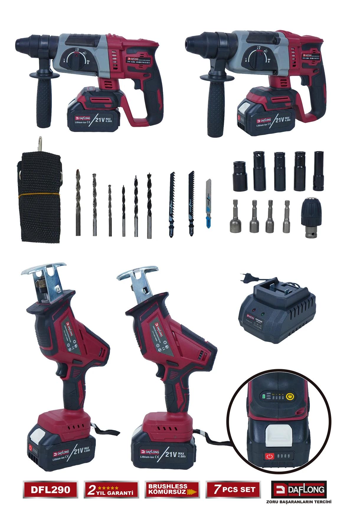 PRO 4 BATARYALI TAŞIMA ÇANTALI 7'Lİ USTA SETİ TİLKİ KUYRUĞU+DEKUPAJ+SUNTA MAKİNASI DFL-290